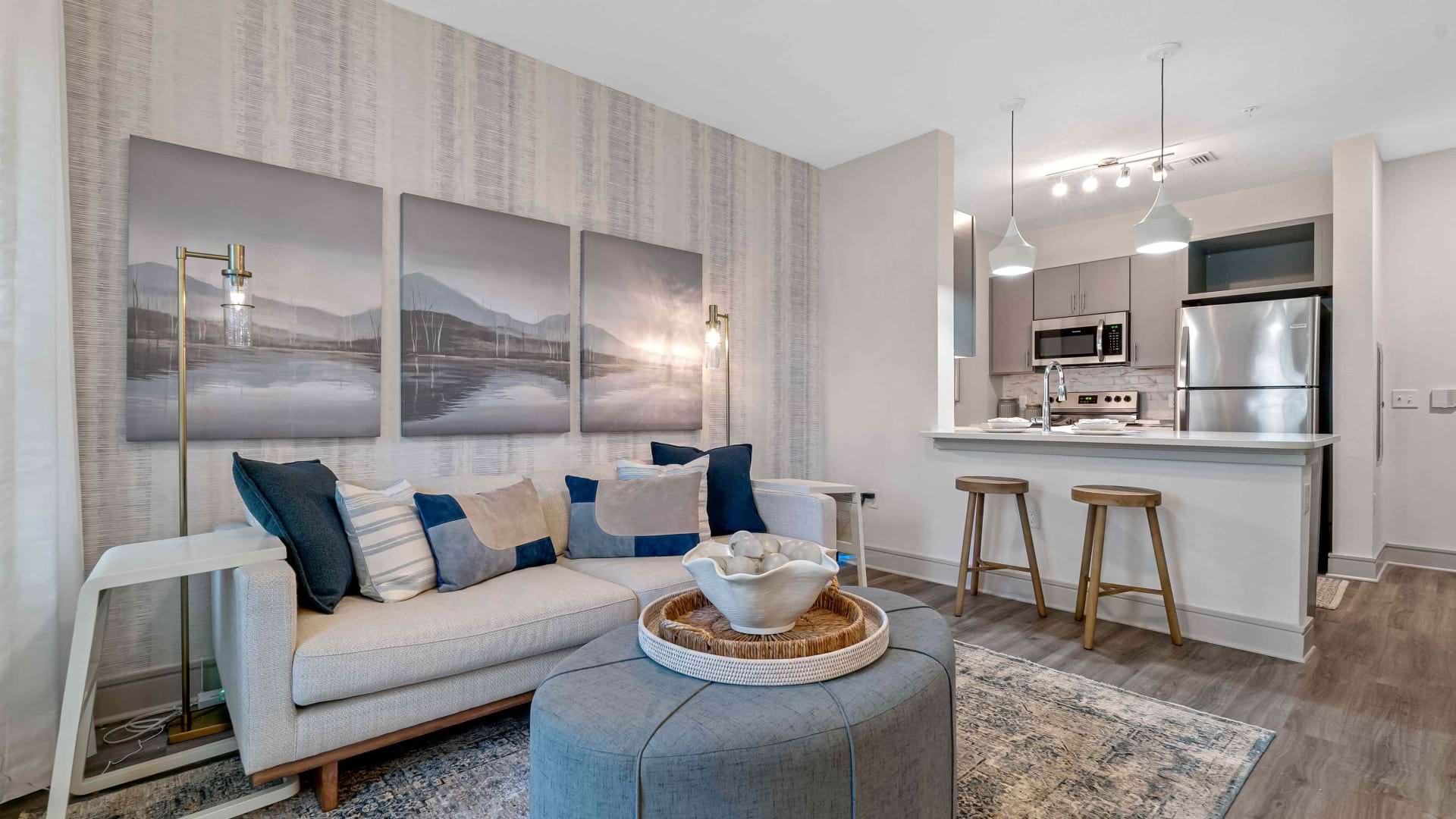 Modern Living Room with Wood-Style Flooring at Our Apartment in St.Petersburg FL