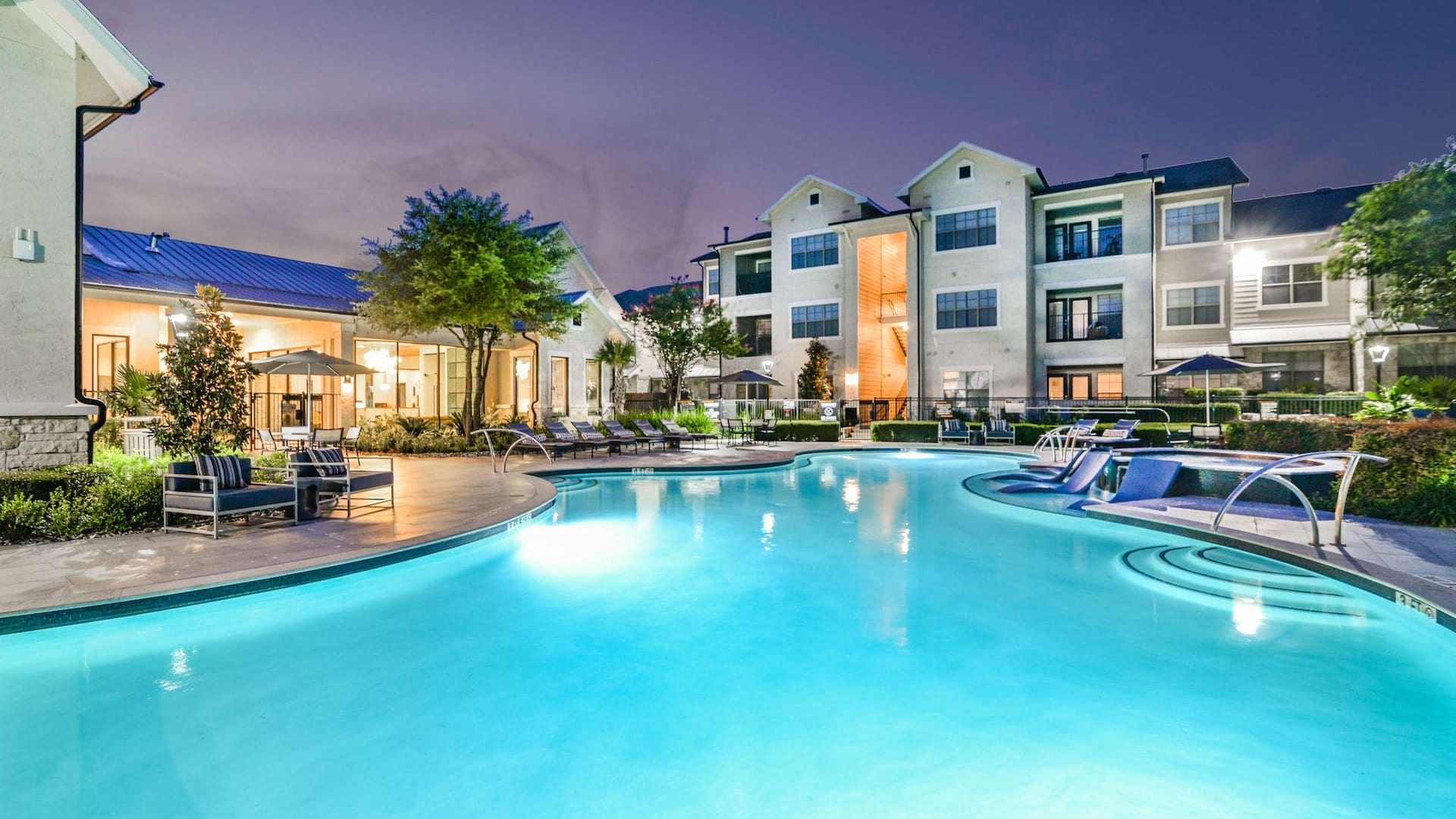 South Austin Apartment Resort-Style Pool With Night Lights