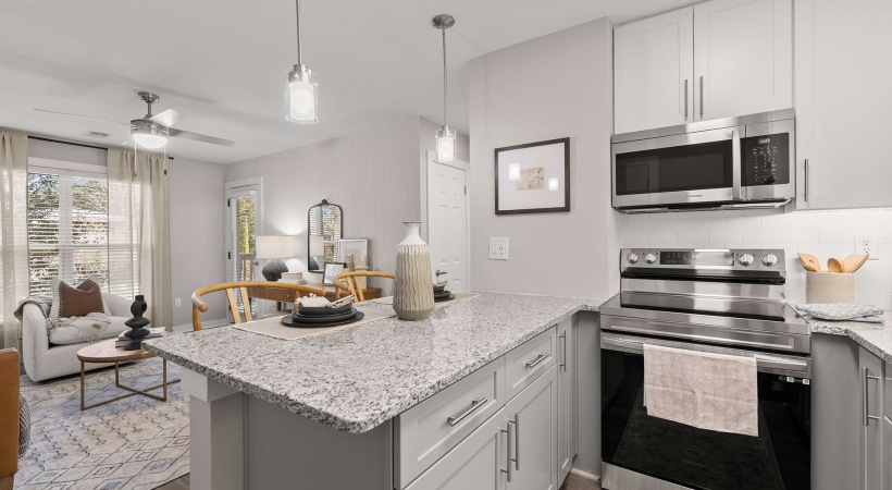Kitchen with Modern Lighting at Our Apartment in Marietta, GA