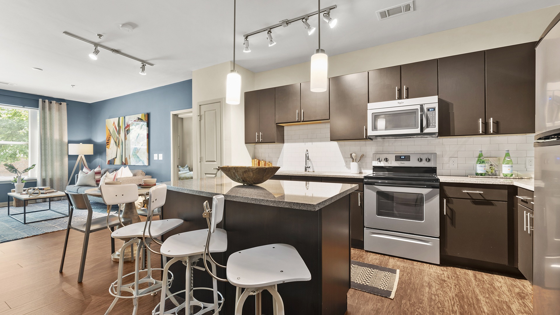Spacious, Modern Kitchen and Living Room at Our Decatur, GA Apartments