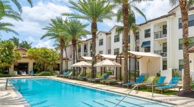 Resort-Style Pool with Poolside Cabanas at Our Downtown West Palm Beach, FL Apartments