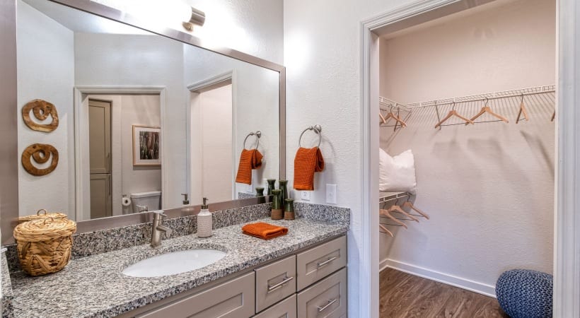 Bathroom with Walk-In Closet at Our North Phoenix Apartments