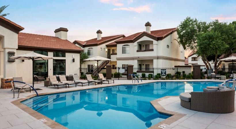 View of the Pool and Complex at Our Luxury Apartments Near Mayo Clinic