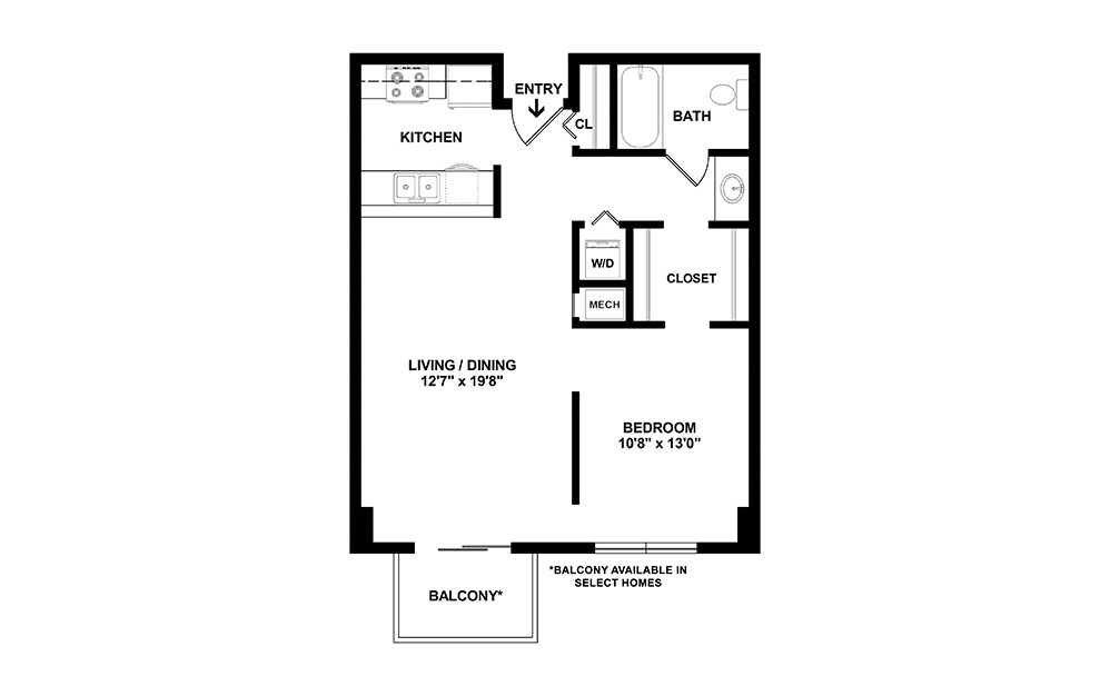 A6 1 bedroom 1 bath 715 square feet