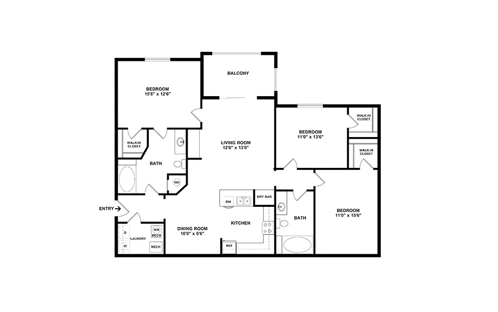 C1 3 bedroom 2 bath 1278 square feet (2)