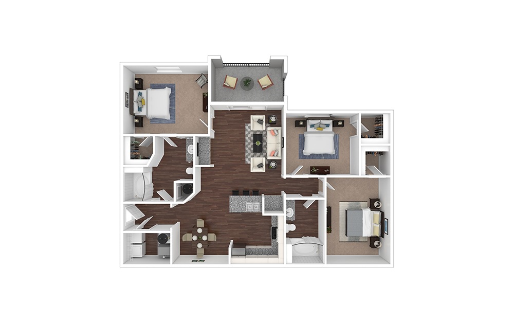 C1 3 bedroom 2 bath 1278 square feet