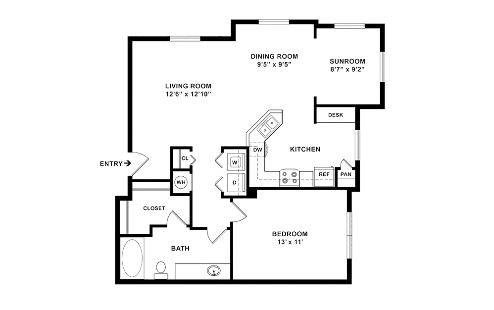 Monticello with Sunroom 1 bedroom 1 bath 874 square feet (2)