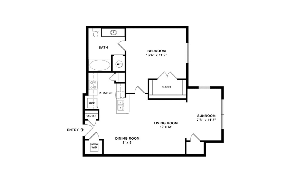 Overton with Sunroom 1 bedroom 1 bath 747 square feet (2)