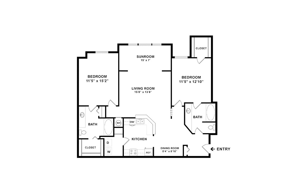Rivercrest with Sunroom 2 bedroom 2 bath 1255 - 1279 square feet (2)