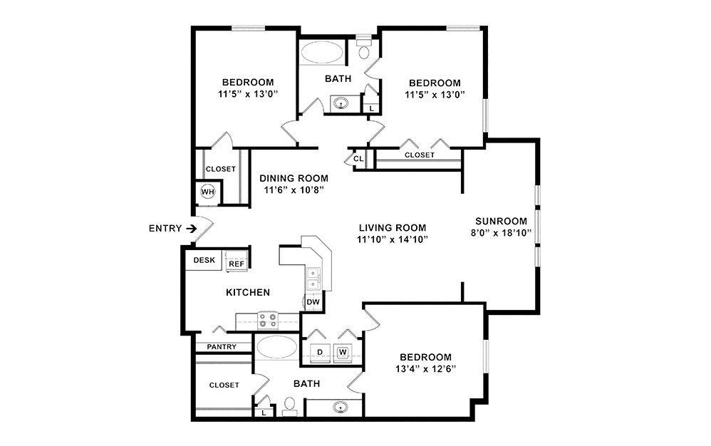 Westover with Sunroom 3 bedroom 2 bath 1558 square feet (2)