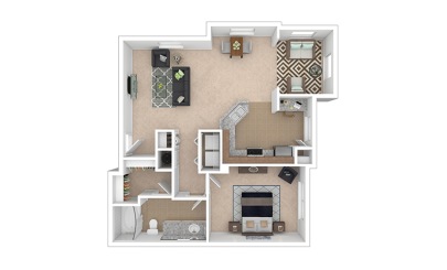 Monticello with Sunroom 1 bedroom 1 bath 874 square feet