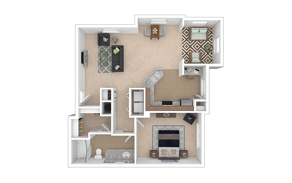 Monticello with Sunroom 1 bedroom 1 bath 874 square feet