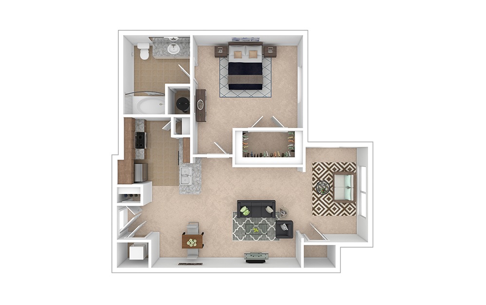 Overton with Sunroom 1 bedroom 1 bath 747 square feet