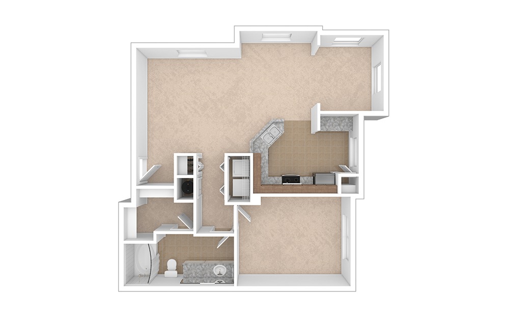 Monticello with Sunroom 1 bedroom 1 bath 874 square feet (1)