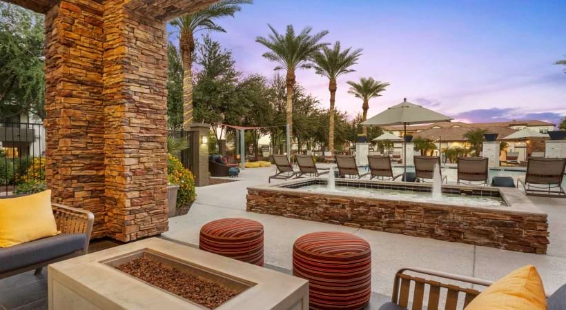 Outdoor Lounge with Fireplace at Our Luxury Apartments - Tempe