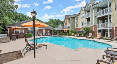 Saltwater Pool with Lounge Chairs and Barbecue Grills at Our Apartments Near Perimeter