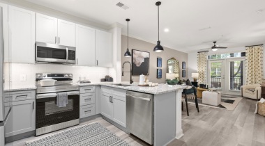 Open-Concept Kitchen And Living Room at Our Apartments in North Druid Hills