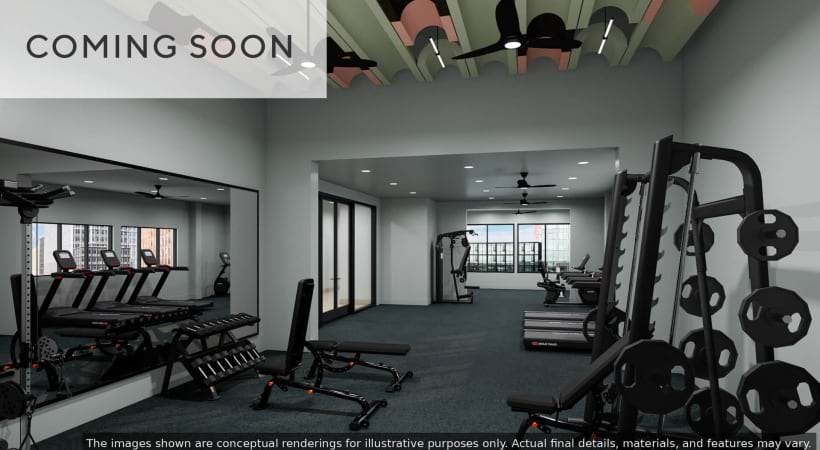Newly Renovated 24/7 Fitness Center with Weights at Our Apartments Near Pentagon Row