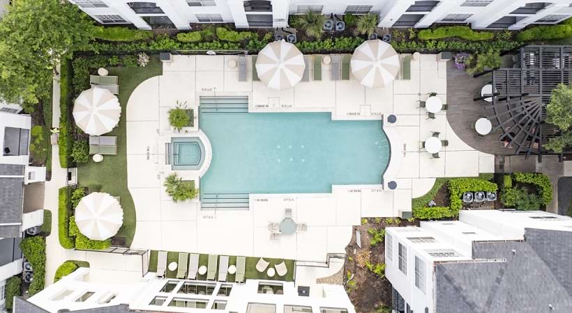 Top View of the Resort-Style Pool at Our Apartments Near the River Oaks District