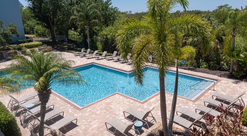 Resort-Style Pools and Sun Decks at our waterfront apartment homes for rent in Tampa 