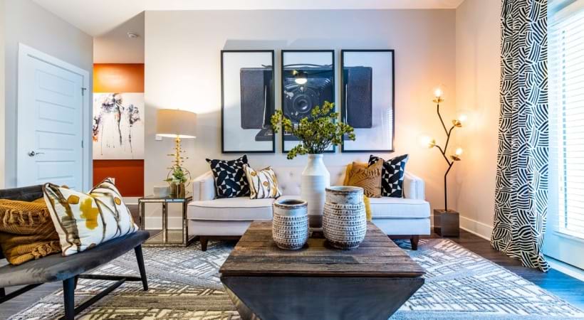 Living Room with Wood-Style Flooring at Our Roswell Rd. Apartments