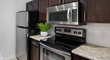 Kitchen with Stainless Steel Appliances in Our Houston, River Oaks Apartments