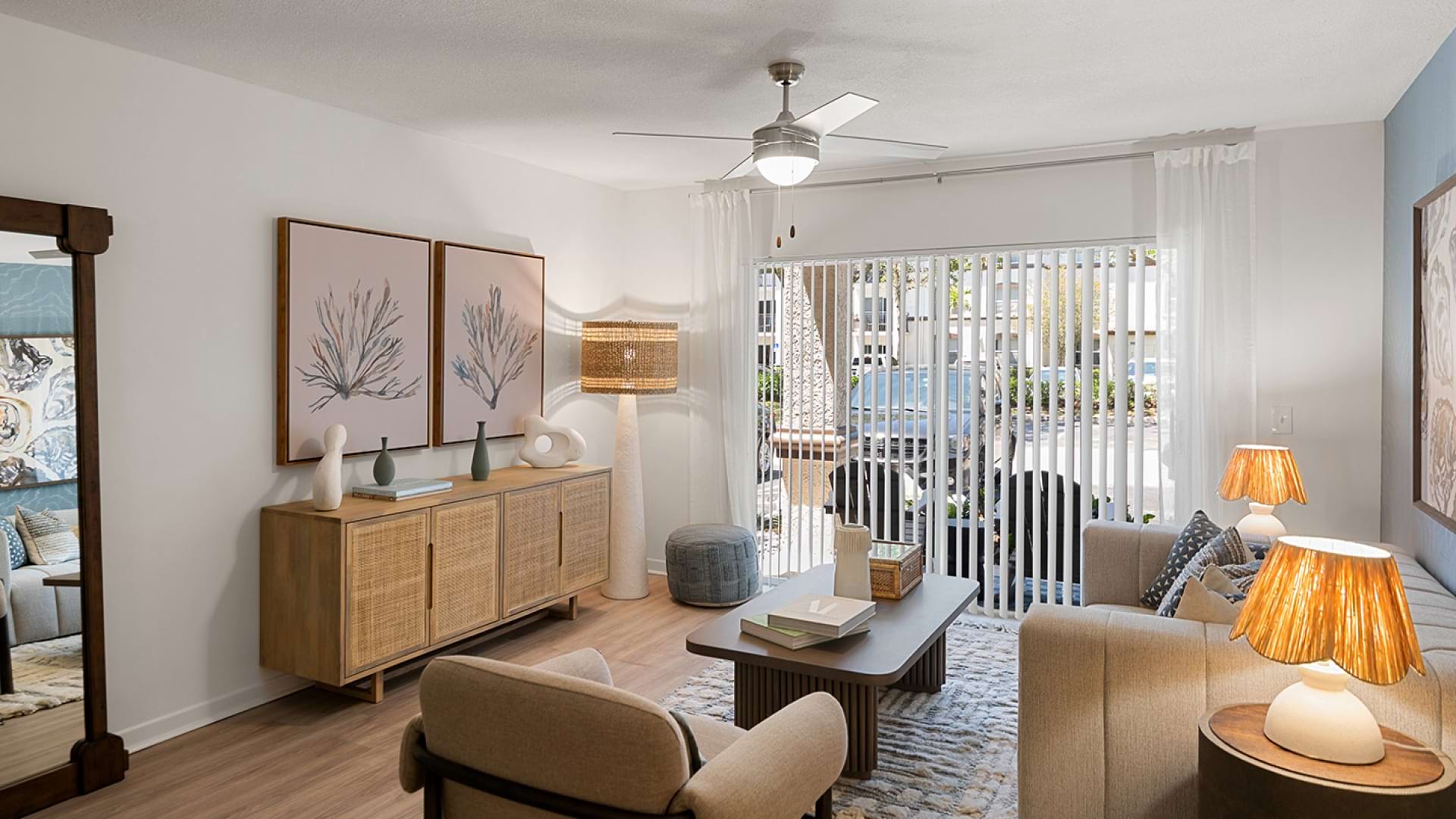 Living Area with Wood-Style Flooring at Our Broward County, Florida Apartments