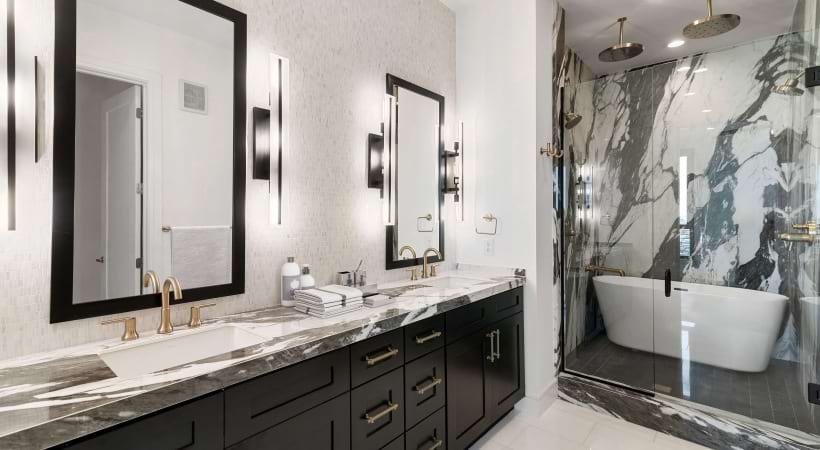 Bathroom with Rainfall Showerheads at Our McKinney Uptown Apartments in Dallas tx
