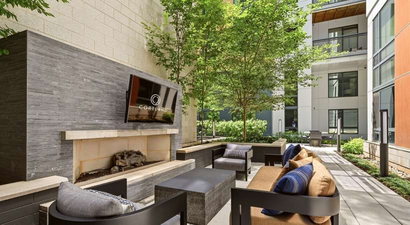 Outdoor Resident Lounge with HDTVs at Our Apartments in Virginia Square Near Arlington