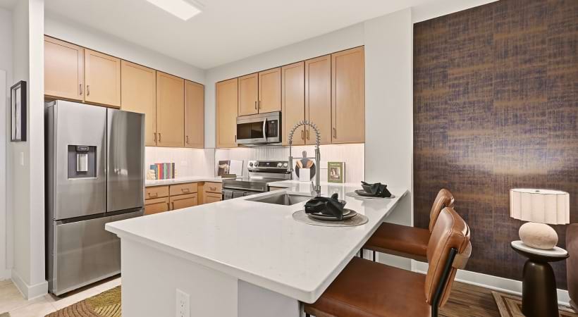 Modern Cabinetry with Designer Hardware and Tile Backsplash