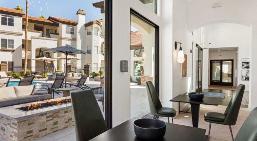 View of the Pool From the Business Center at Our Desert View Apartments Near Apartments Near 85050