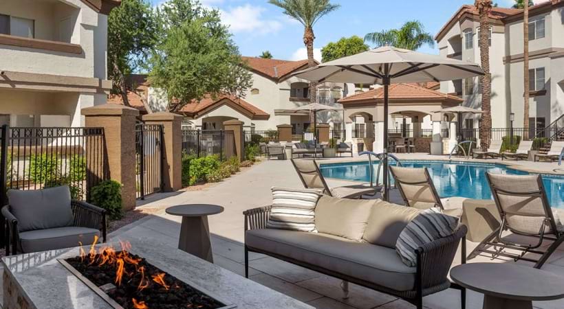 Poolside Lounge with a Fire Pit