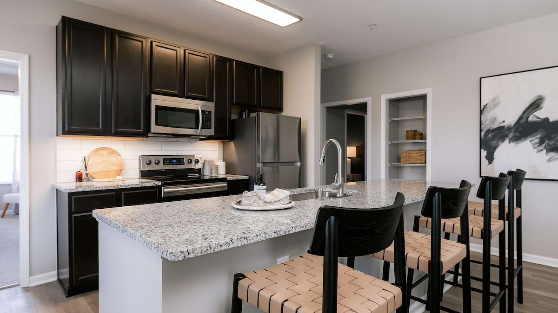 Kitchen with Expansive Island at Our Luxury Apartments in Dublin, Ohio