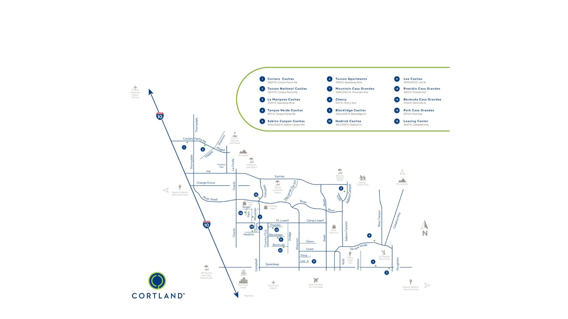 Map Of Locations of Our Townhomes for Rent in Tucson