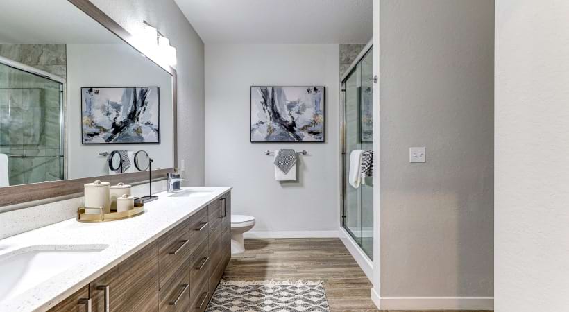 Double Sink Vanities with Quartz Countertops at Our Apartments in Orlando