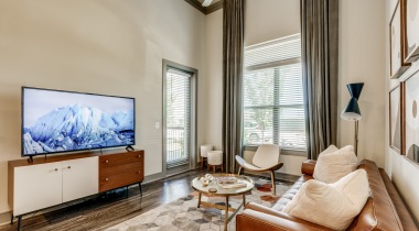 Our modern apartments with wood-style flooring at our apartments near Legacy West