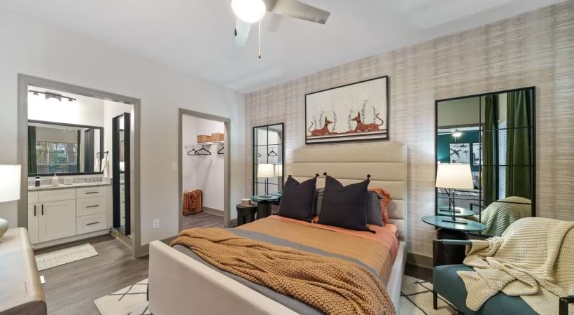 Spacious Bedroom With Cozy Decor at Our Raleigh Apartments Near Crabtree Valley Mall