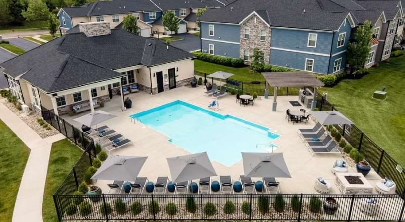 Aerial View of the Swimming Pool at Our Apartments in Galena, Ohio