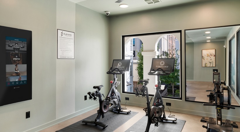 Spin Room in the Fitness Center at Our River Oaks District Apartments in Houston