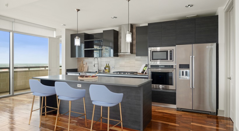 Kitchen with a Wine Fridge in Our Houston, Texas Penthouses and Apartments