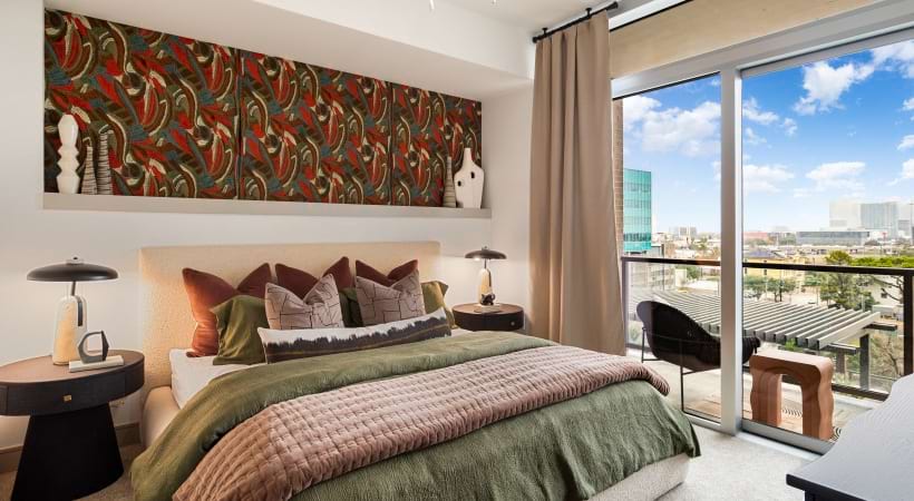 Bedroom with Balcony Access in Our Luxury Apartments in the Museum District
