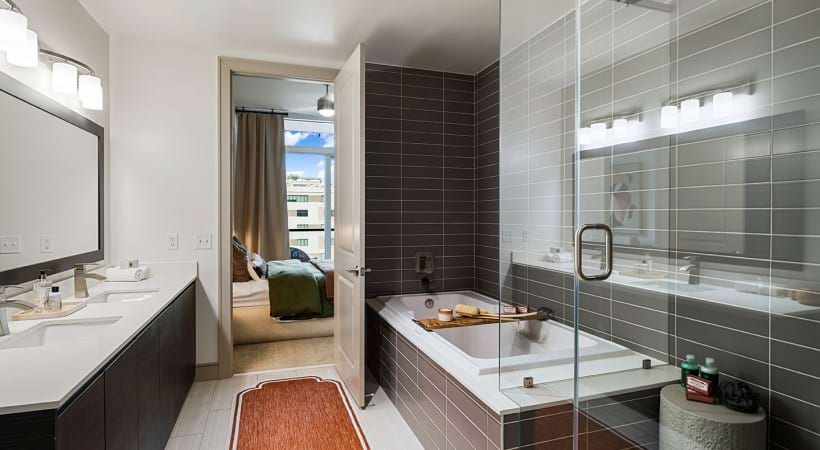 Walk-in Shower and Deep-Soaking Tub in Our Apartments Near TSU in Houston