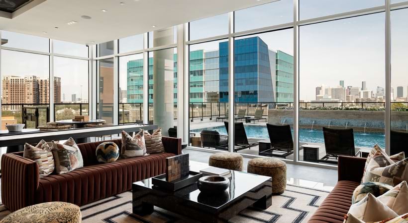 Resident Lounge with Skyline Views at Our Luxury Penthouses in Houston, TX