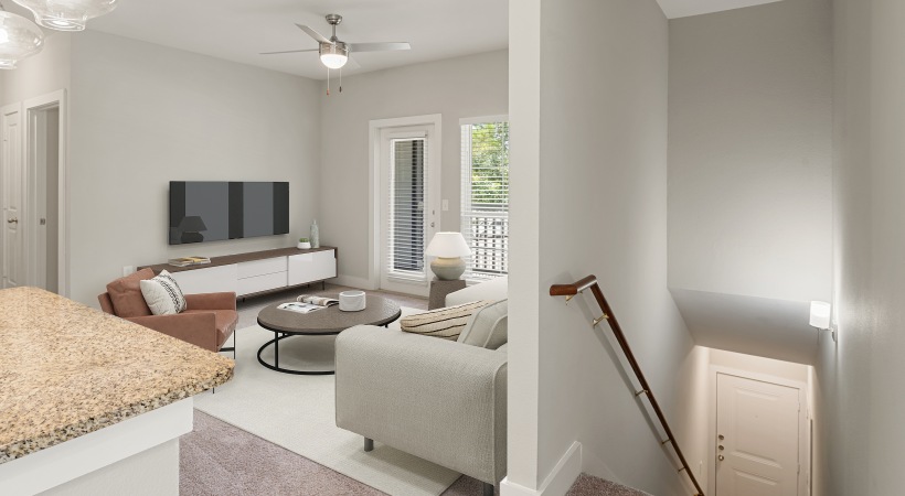 Staircase Leading to the Spacious Living Area in Our Apartments on Walker Street in League City