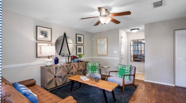 Spacious Living Room with Ceiling Fan at Our Bloomingdale, FL Apartments