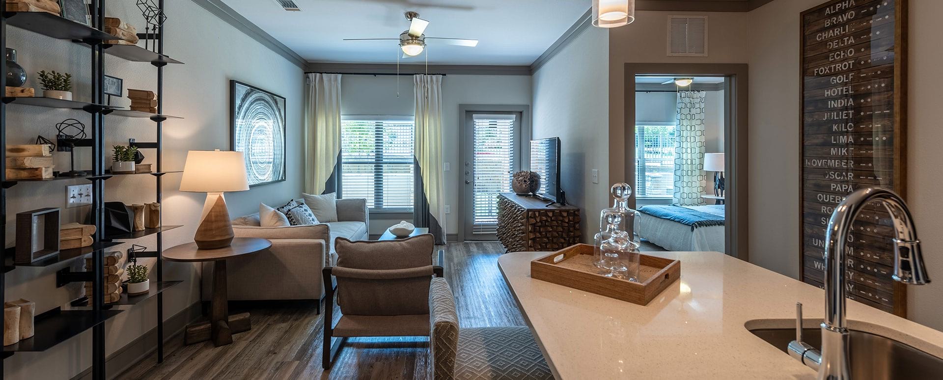Open-concept living room at our Phillips Creek Ranch apartments in Frisco