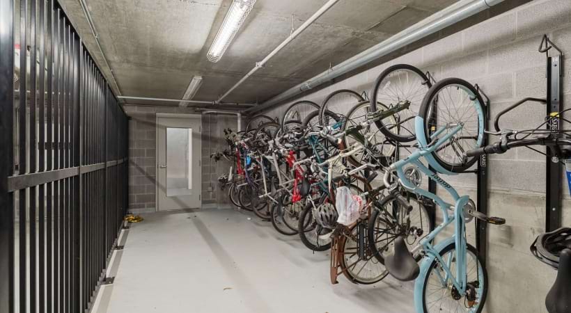 bike storage area with overhead lights