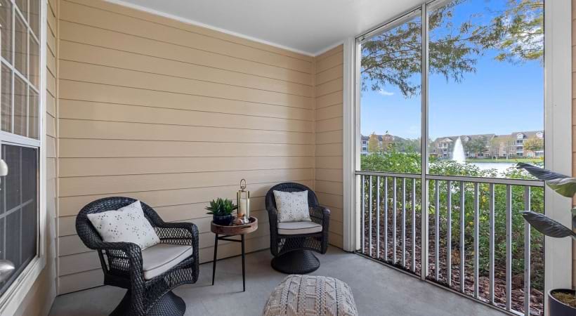 Private Patio at Our Luxury, Tampa Apartments with Lake Views