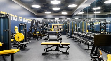 24/7 Fitness Center and Yoga Studio with Free Weights at Our Van Dorn Metro Apartments