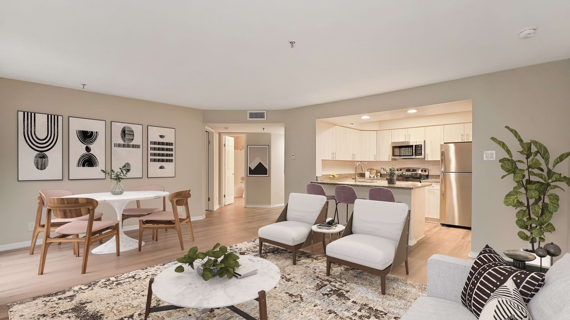 Living Area with Wood-Style Flooring at Our Alexandria Apartments in VA